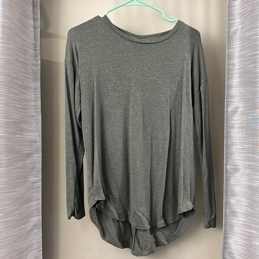Green scoop sweater. Size small. Long in the back